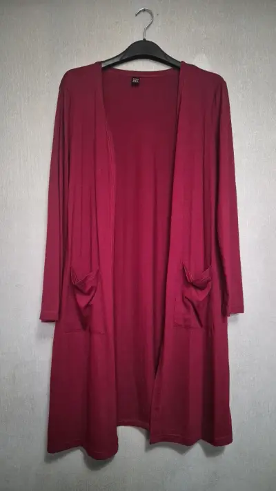 Cardigan largo burdeos Shein con bolsillos - miniatura 1