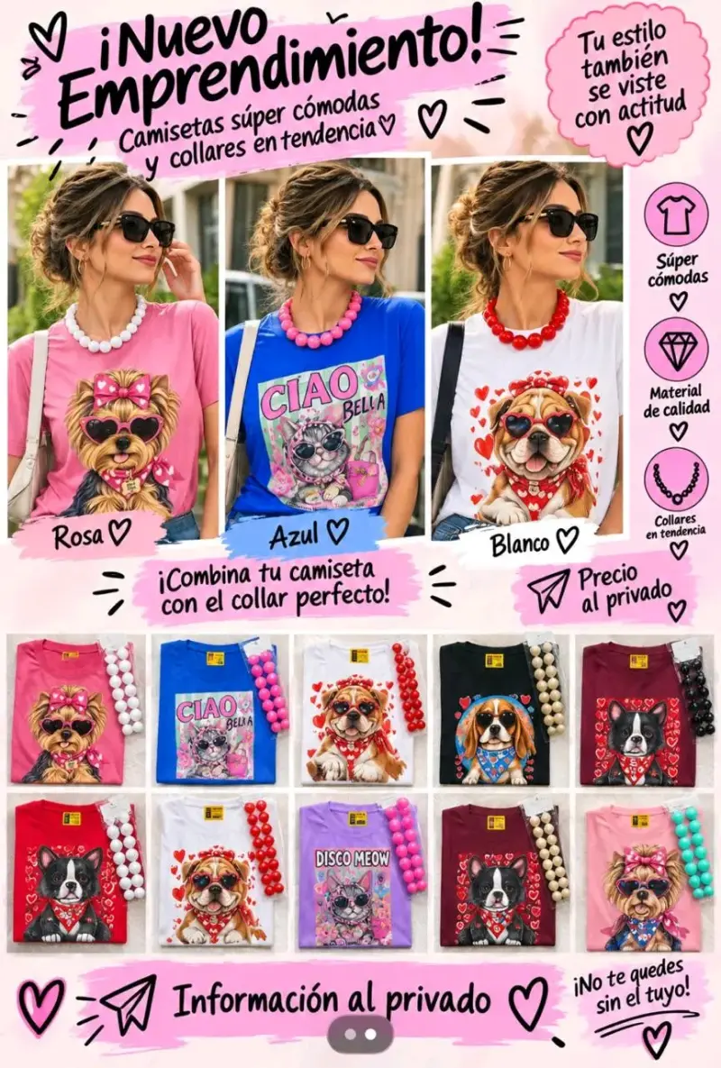 Poleras con estampado de perros y collares