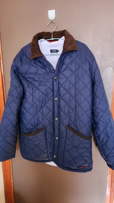 Chaqueta acolchada azul con cuello de pana - miniatura 1