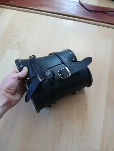 Bolso de cuero negro para moto con hebillas - 3