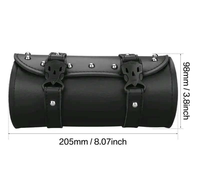 Bolso de cuero negro para moto con hebillas - 4