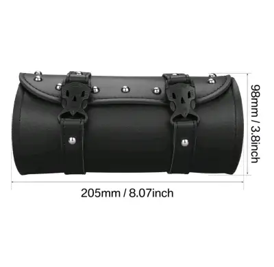 Bolso de cuero negro para moto con hebillas - miniatura 4