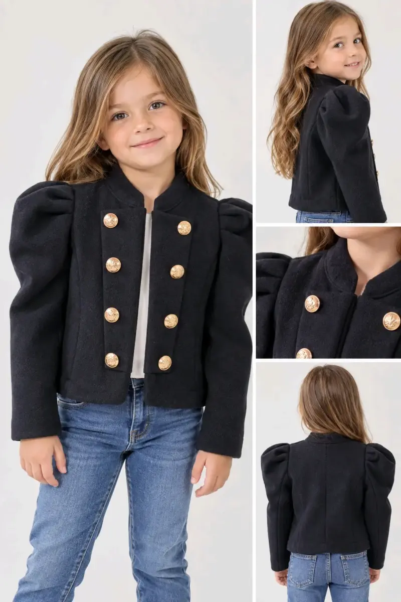 Chaqueta negra para niña con botones dorados