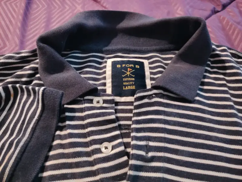 Polera Polo Rayada Azul y Blanca Talla L - 2