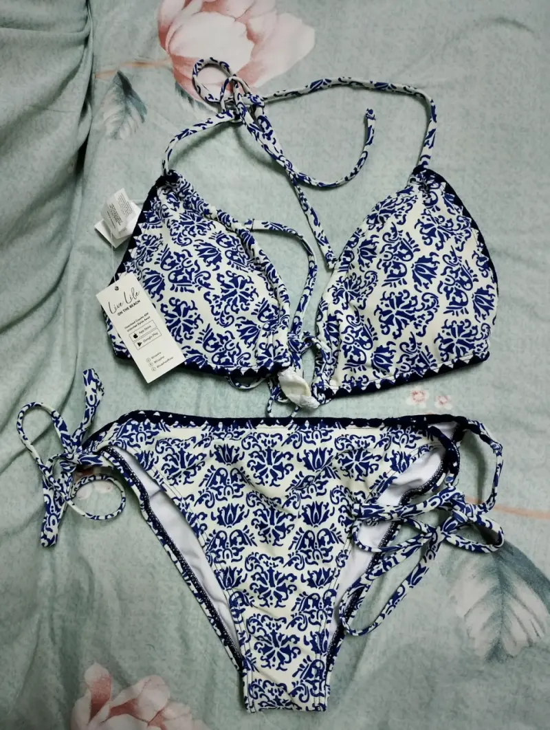 Conjunto de lencería de encaje y bikini estampado - 2