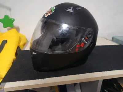 Casco de moto negro Shiro con visera doble - miniatura 1