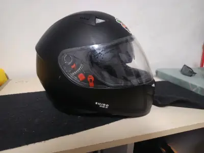 Casco de moto negro Shiro con visera doble - miniatura 2
