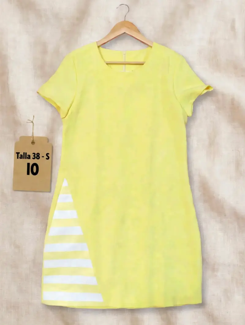 Vestido amarillo con diseño a rayas talla S - 3