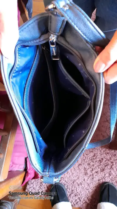 Cartera bandolera azul de cuero Amphora - miniatura 2