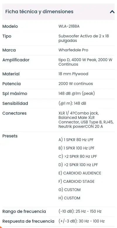 Subwoofer Activo Wharfedale WLA-218BA 2000W - miniatura 2