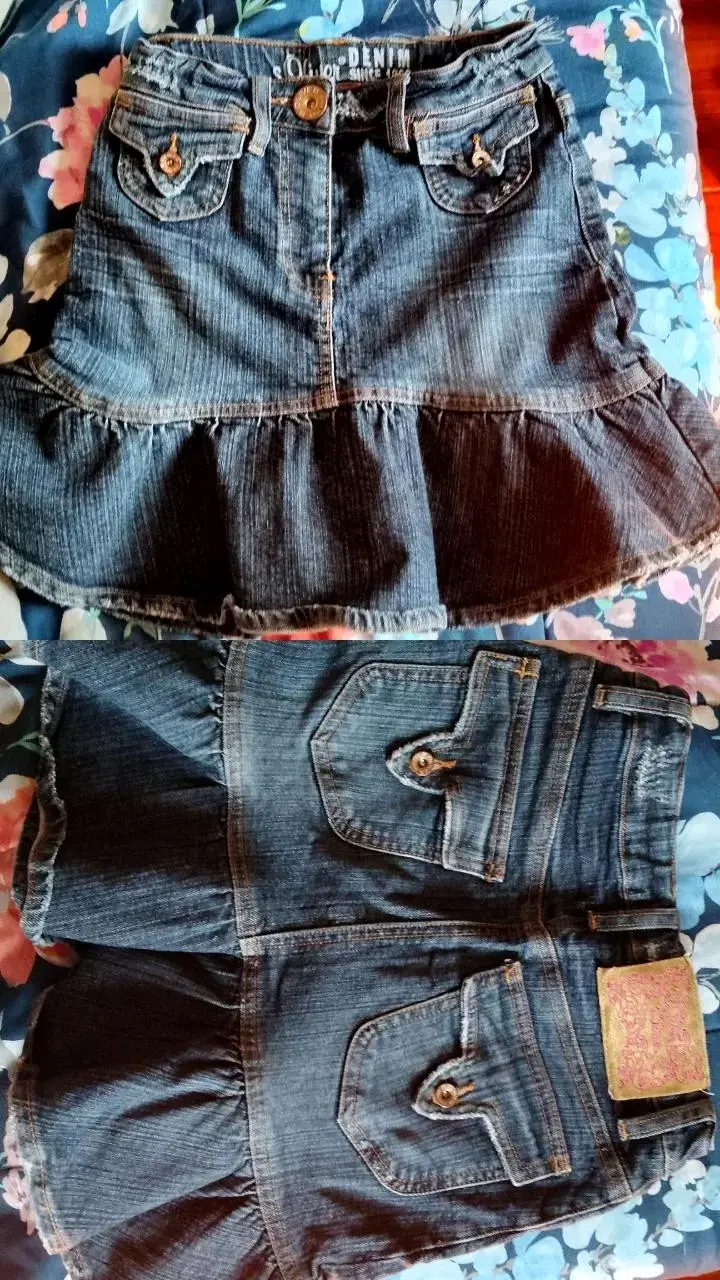 Falda de mezclilla con volantes para mujer - 1