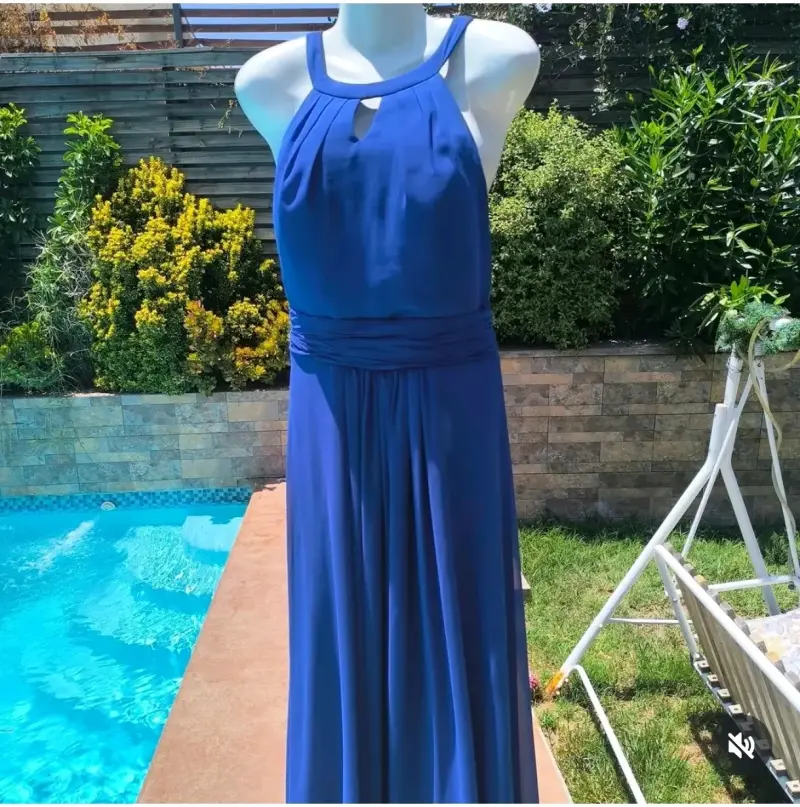Vestido largo azul elegante para mujer - 1