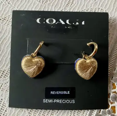 Aros de corazón reversibles Coach semi-preciosos - miniatura 2