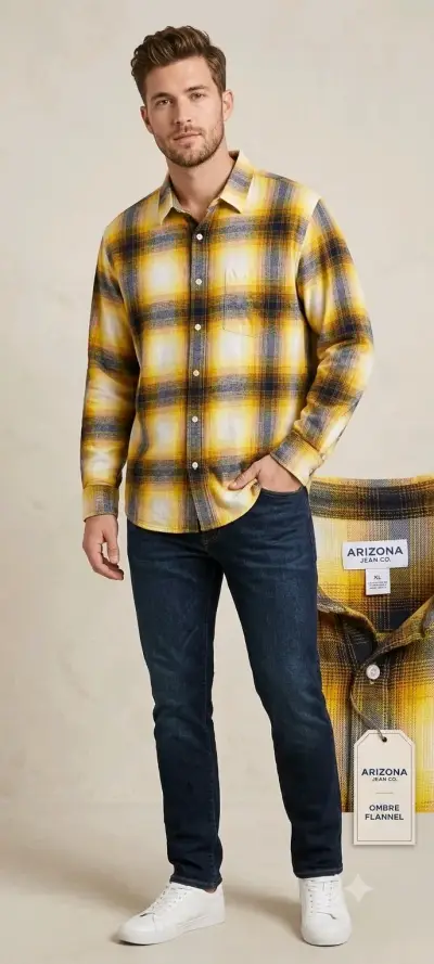 Camisa de franela a cuadros amarilla Arizona - miniatura 2