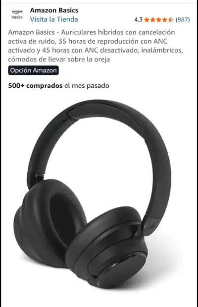 Auriculares inalámbricos Amazon Basics con ANC - miniatura 1