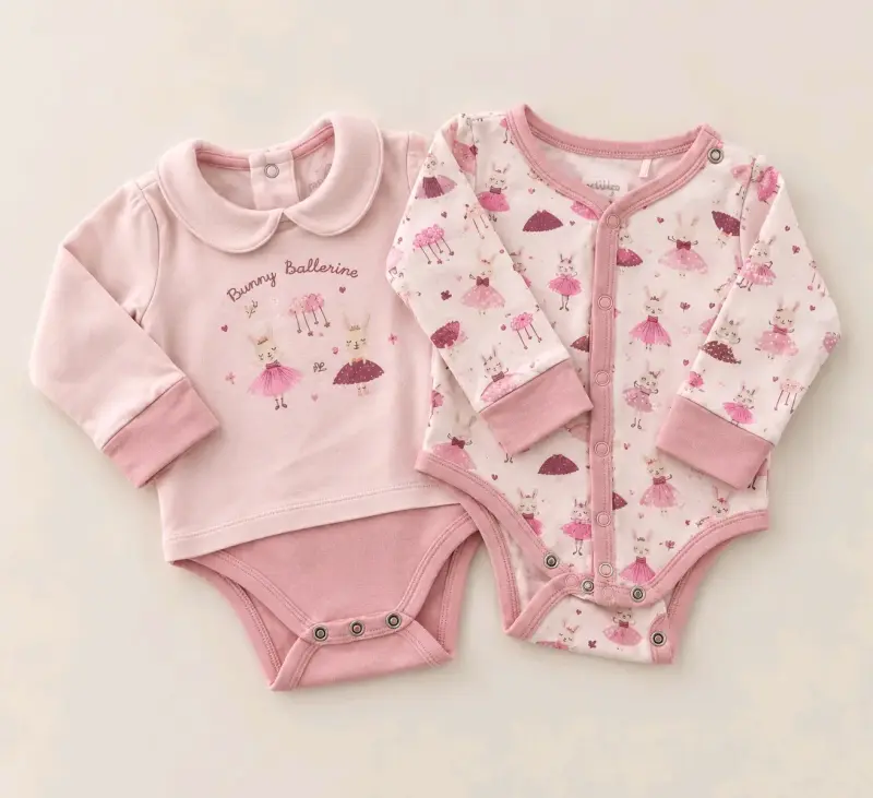 Set de bodies para bebé rosa con diseño de conejitas