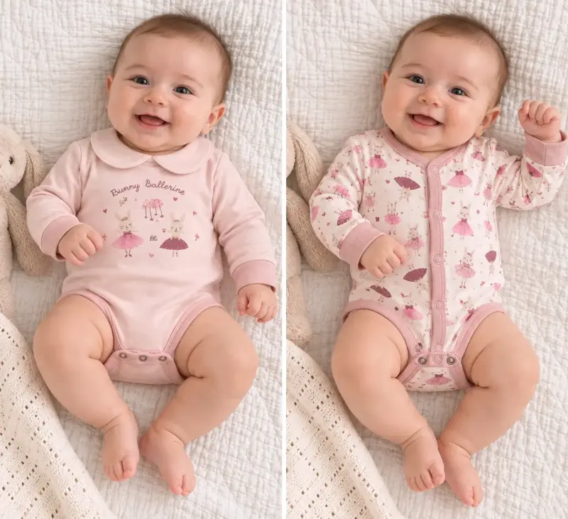 Set de bodies para bebé rosa con diseño de conejitas - 2