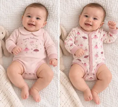 Set de bodies para bebé rosa con diseño de conejitas - miniatura 2