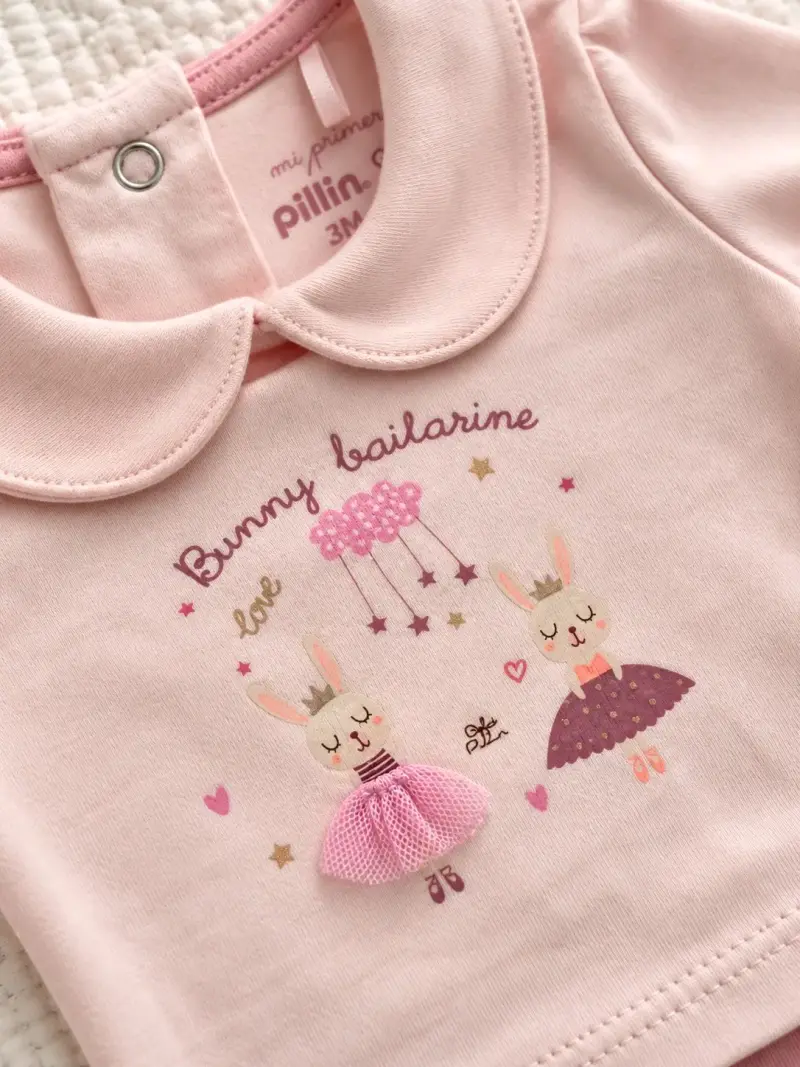 Set de bodies para bebé rosa con diseño de conejitas - 3