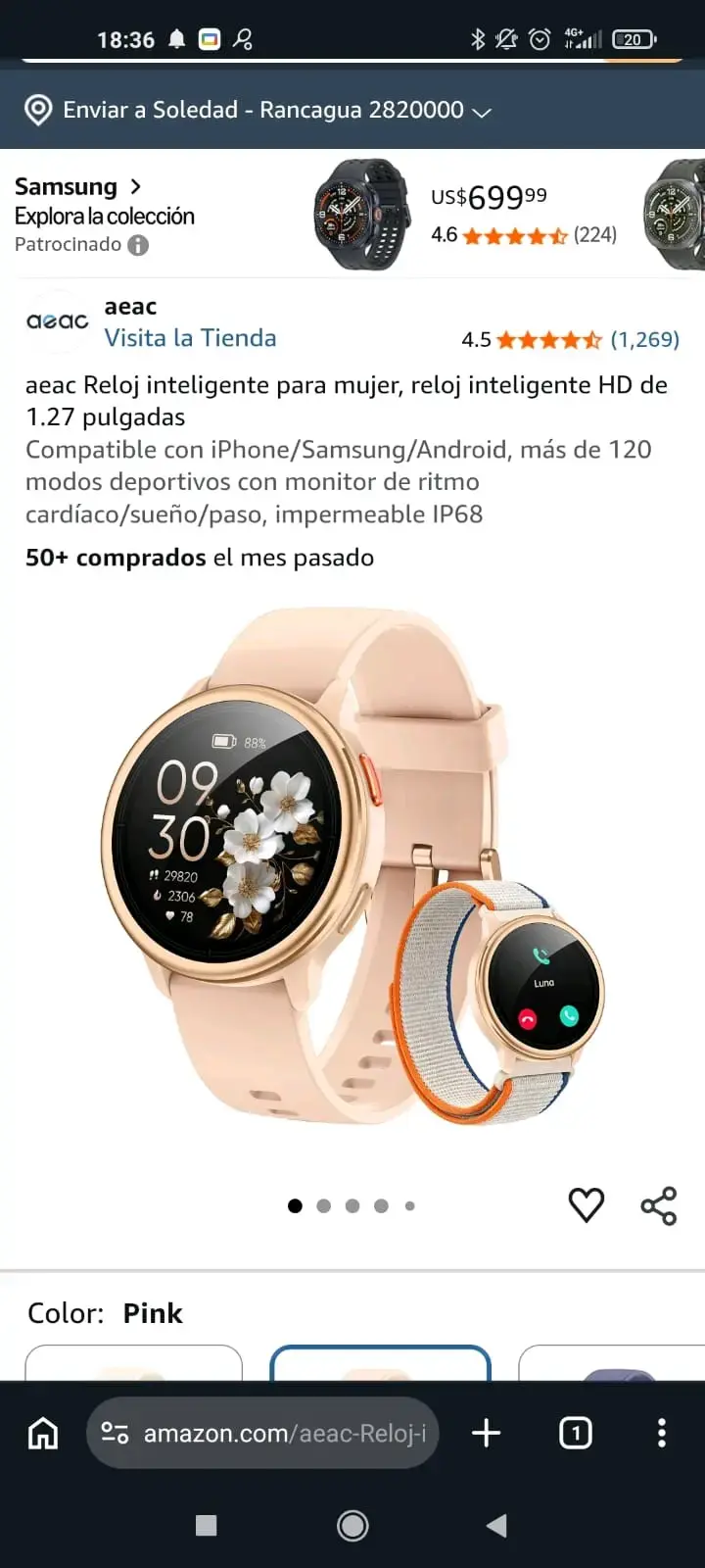 Reloj inteligente con correa floral rosa - 6