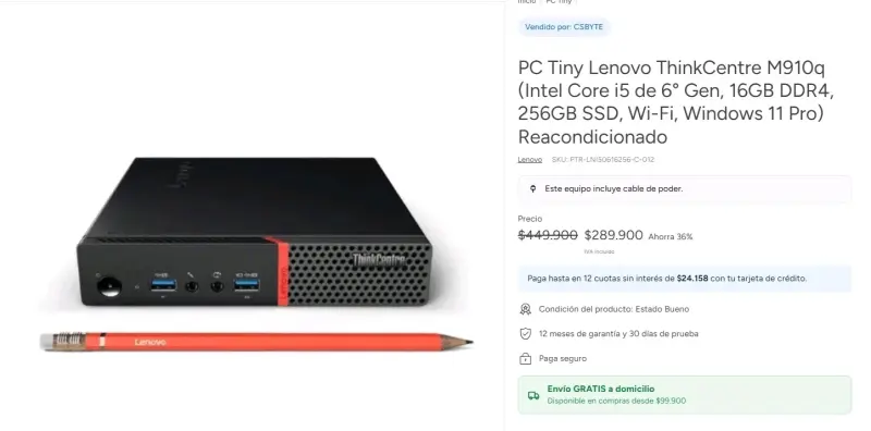 PC Tiny Lenovo ThinkCentre con Intel Core i5 y 1 - 5