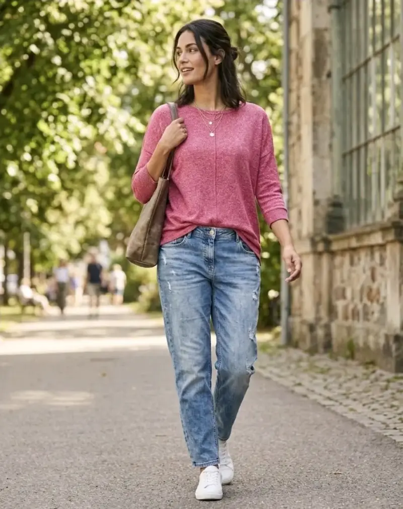 Polera Magenta de manga larga para mujer - 1