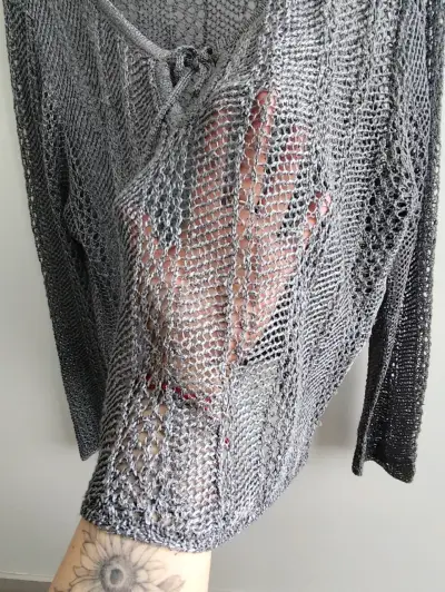 Suéter de punto gris Babados talla XL - miniatura 3