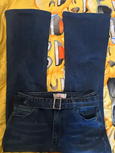 Jeans de mezclilla azul con cinturón incluido - miniatura 1