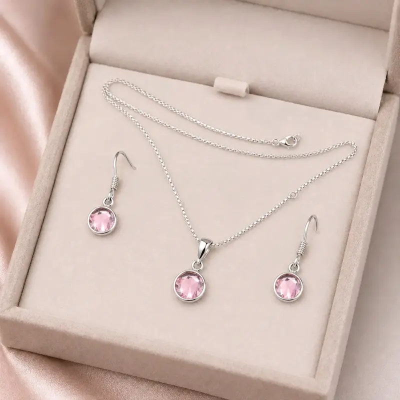 Set de joyería con collar y aros de cristal verde - 3