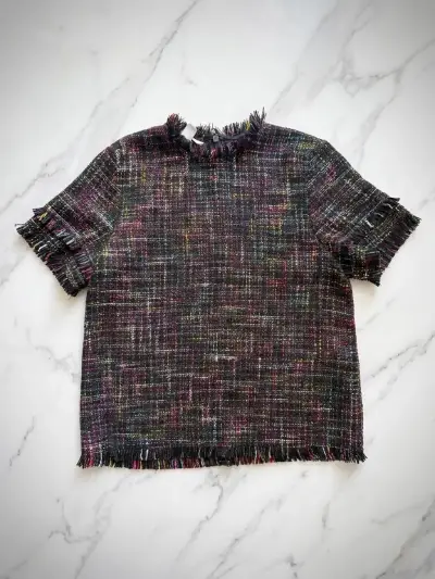 Blusa de tweed multicolor con flecos - miniatura 1