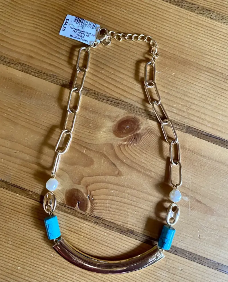Collar de cadena dorada con cuentas turquesas - 2