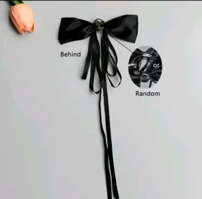 Lazo de satén negro con broche de rosa - miniatura 3