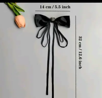 Lazo de satén negro con broche de rosa - miniatura 4