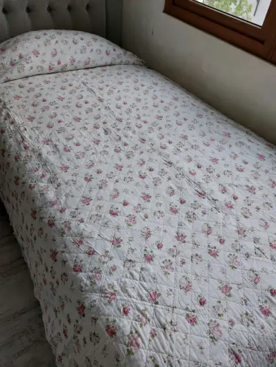 Colcha de retazos floral vintage reversible - miniatura 3