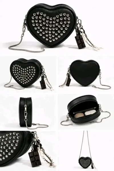 Cartera negra en forma de corazón con tachas - miniatura 1