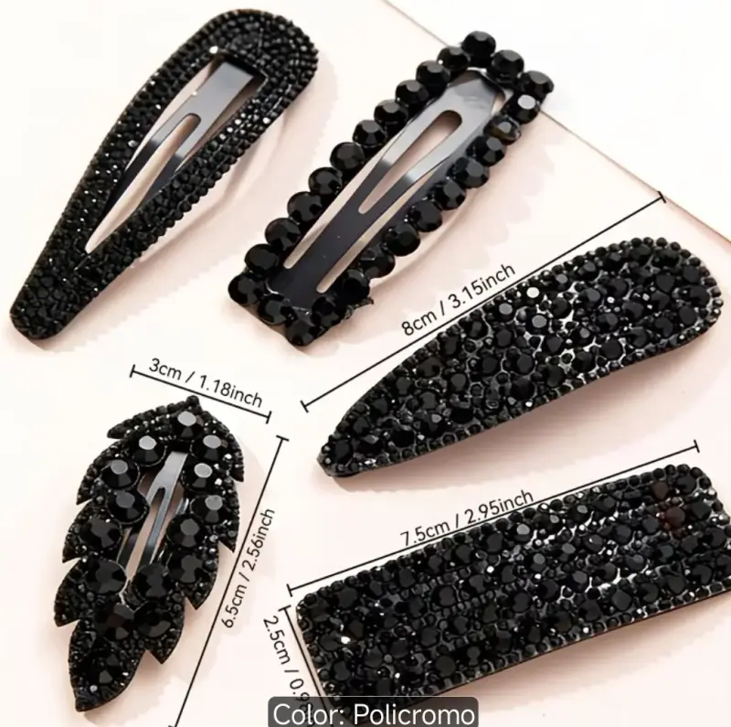 Set de Pinzas para el Cabello con Cristales Negros - 3
