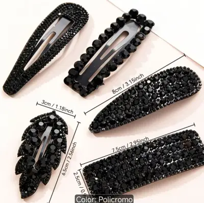 Set de Pinzas para el Cabello con Cristales Negros - miniatura 3