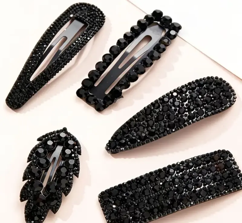 Set de Pinzas para el Cabello con Cristales Negros - 4