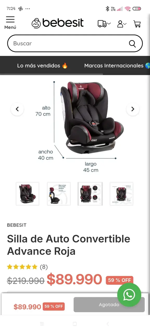 Silla de auto convertible Bebesit Advance roja - 3