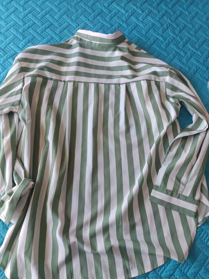 Camisa de rayas verde y blanco para mujer - 2