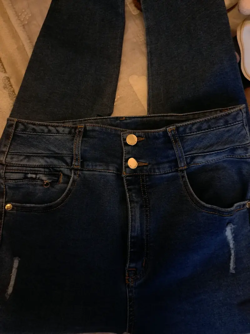 Jeans ajustados de mezclilla azul oscuro talla M - 1