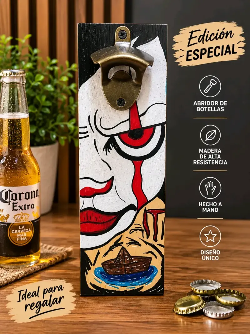 Abridor de botellas de madera con diseño de payaso - 3