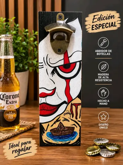 Abridor de botellas de madera con diseño de payaso - miniatura 3