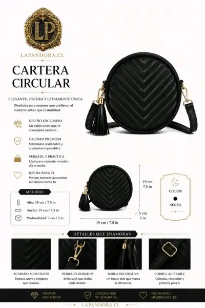 Cartera circular negra - miniatura 4