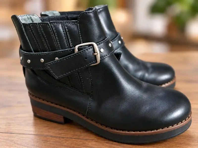 Botines negros de cuero con hebilla decorativa