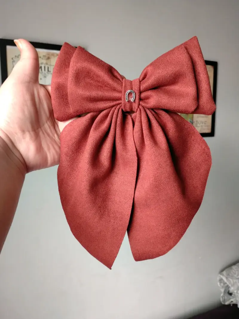 Lazos de tela marrón y rojo para cabello - 2