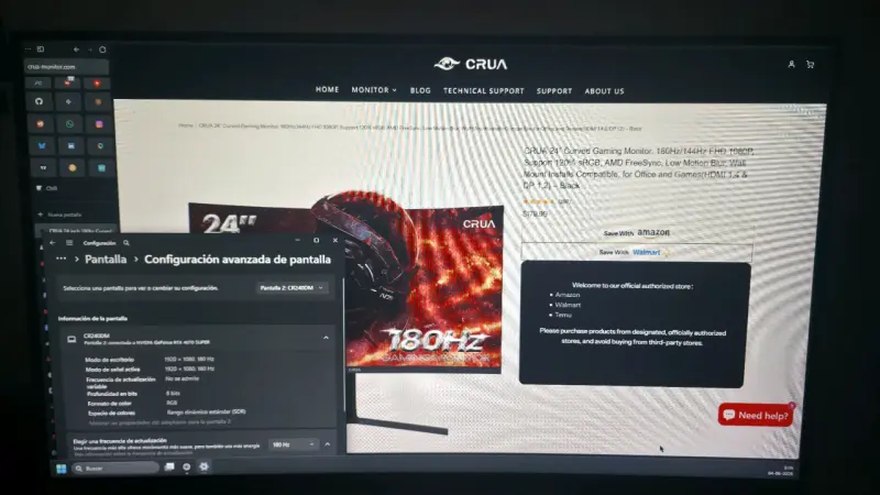 Monitor Gamer Curvo CRUA 24 pulgadas 180Hz - 1