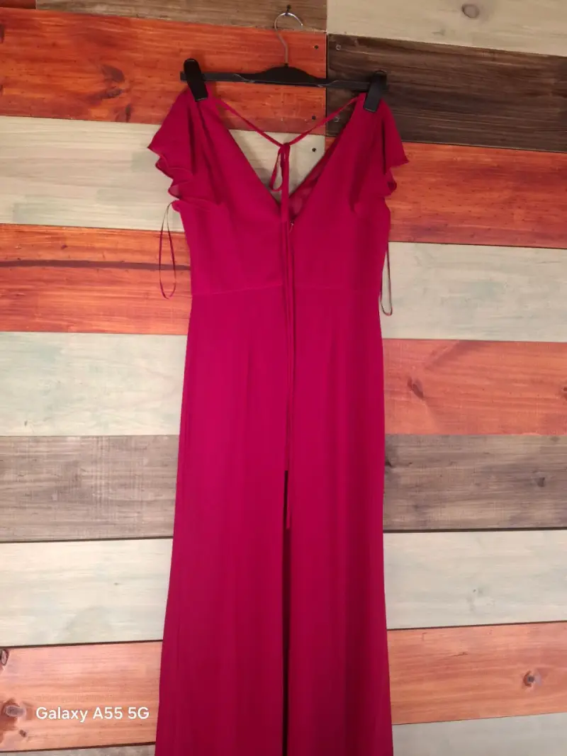 Vestido largo rojo con volantes - 1