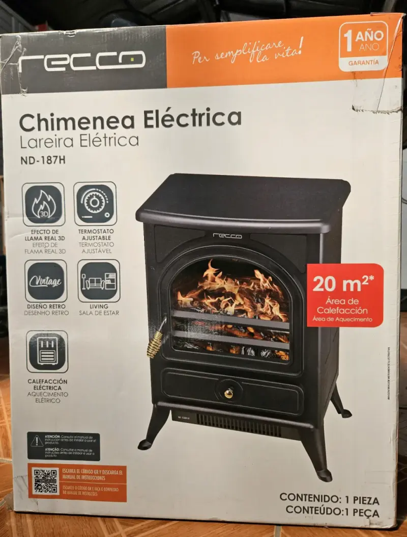 Chimenea Eléctrica Recco ND-187H con Diseño Retro - 1