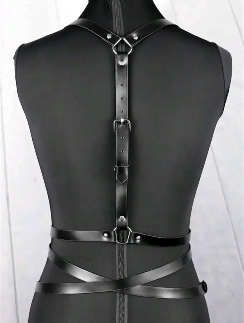 Arnés de cuero negro ajustable para mujer - 2
